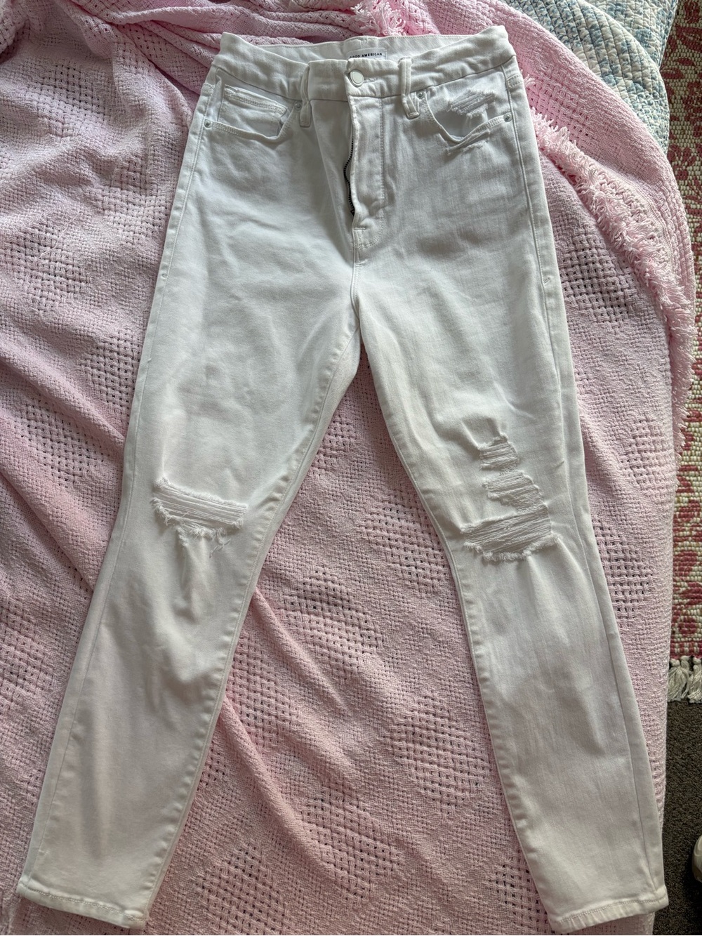 Good American White Distressed Skinny Jeans